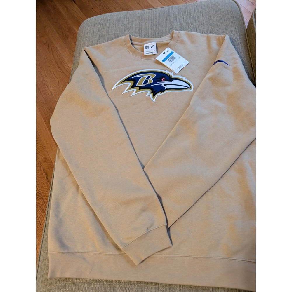 Nike Baltimore Ravens NFL Mens Fleece Crewneck Sweatshirt Tan Khaki Medium NEW